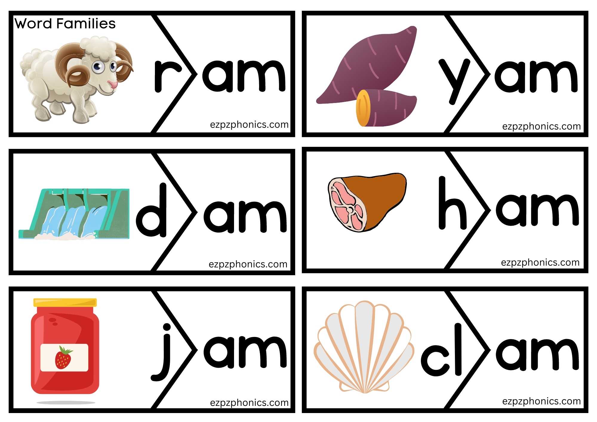 am Word Family Puzzle Match Activity